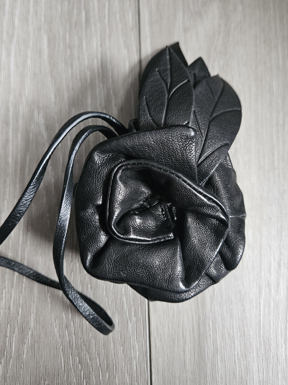 Botkier Black Leather Rose Mini Coin Purse